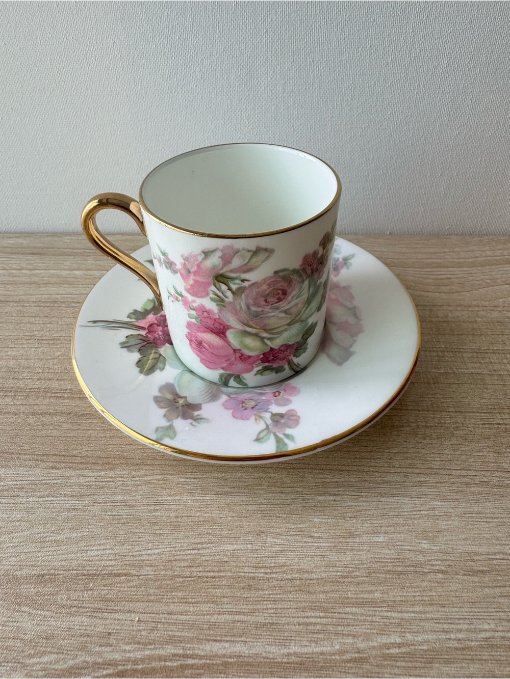 Vintage Hanleigh Bone China Teacup Saucer Pink Rose Gold England